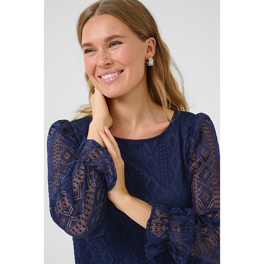 Sukienka Cream na wiosnę z okrągłym dekoltem koronkowa 