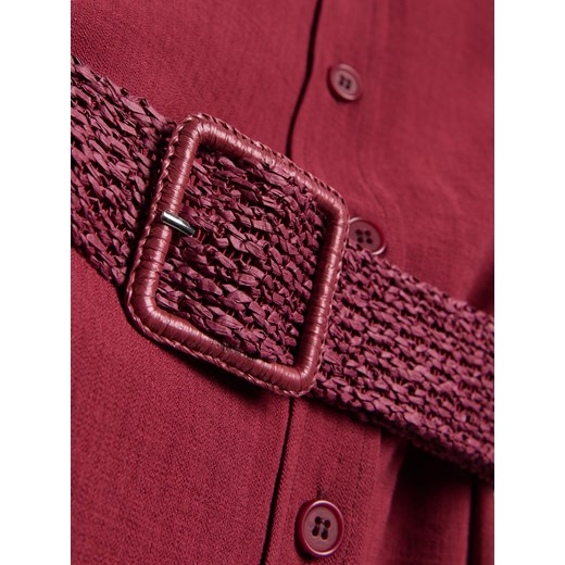 Sukienka Reserved z poliamidu z krótkim rękawem midi z kołnierzykiem 