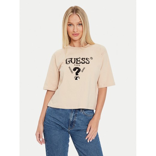 Guess T-Shirt Aurelie V4YI06 I3Z14 Beżowy Boxy Fit ze sklepu MODIVO w kategorii Bluzki damskie - zdjęcie 184103420