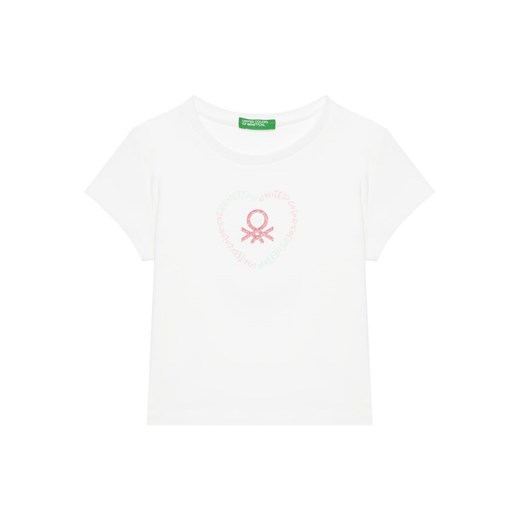 United Colors Of Benetton T-Shirt 3I1XG10HU Biały Regular Fit ze sklepu MODIVO w kategorii Bluzki dziewczęce - zdjęcie 184103432