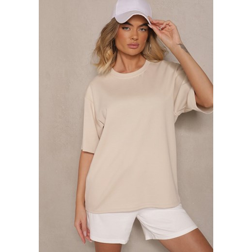 Jasnobeżowy Basicowy T-shirt z Bawełny Meranissea ze sklepu renee.pl w kategorii Bluzki damskie - zdjęcie 184105300