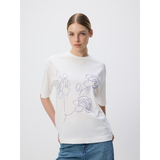 Reserved - T-shirt z haftem - jasnozielony ze sklepu Reserved w kategorii Bluzki damskie - zdjęcie 184106611