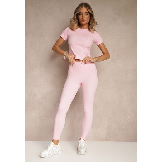 Różowy Komplet Sportowy Legginsy i T-shirt o Dopasowanym Kroju Silanessa ze sklepu renee.pl w kategorii Komplety i garnitury damskie - zdjęcie 184107131