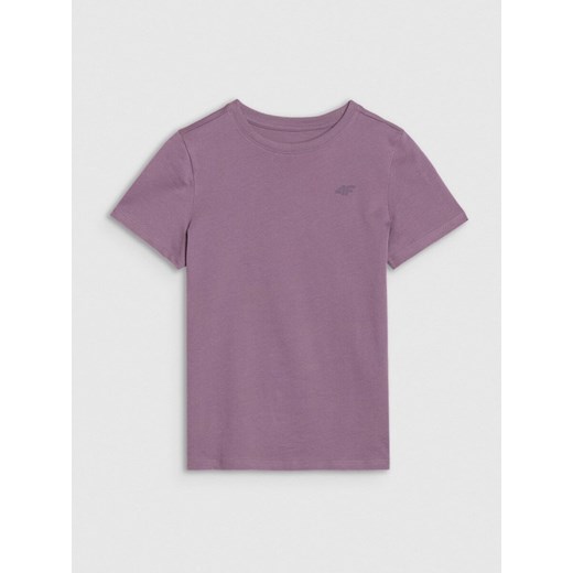 Dziewczęcy t-shirt basic 4F 4FJWSS25TTSHF2177 - fioletowy ze sklepu Sportstylestory.com w kategorii Bluzki dziewczęce - zdjęcie 184107391