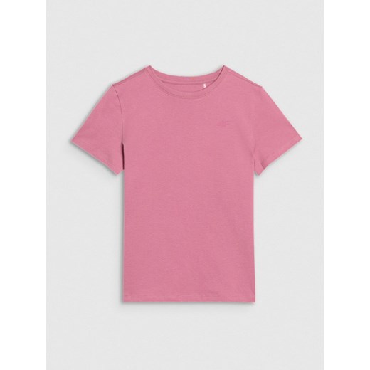 Dziewczęcy t-shirt basic 4F 4FJWSS25TTSHF2177 - różowy ze sklepu Sportstylestory.com w kategorii Bluzki dziewczęce - zdjęcie 184107403