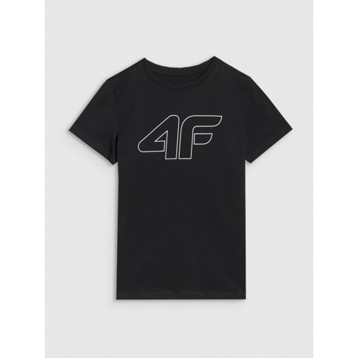 Dziewczęcy t-shirt z nadrukiem 4F 4FJWSS25TTSHF2176 - czarny ze sklepu Sportstylestory.com w kategorii Bluzki dziewczęce - zdjęcie 184107421
