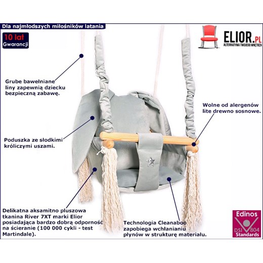 Szara huśtawka dla dzieci królik P2-R87 Elior One Size wyprzedaż Edinos.pl