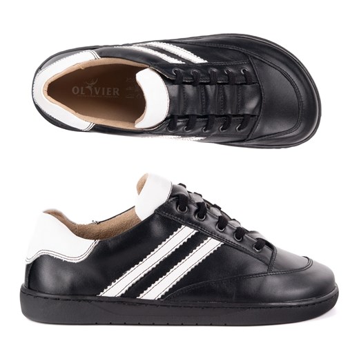 Sneakersy barefoot damskie Olivier buty skórzane czarne z białym ze sklepu ButyModne.pl w kategorii Mokasyny męskie - zdjęcie 184109790