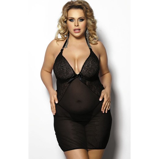 Przejrzysta koronkowa koszulka i stringi plus size Amysa, Kolor czarny, Rozmiar XL/2XL, Anais ze sklepu Intymna w kategorii Koszule nocne - zdjęcie 184111474