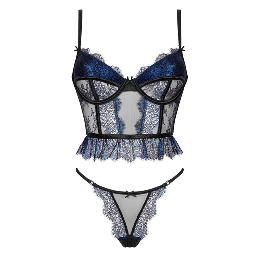 Komplet bielizny gorset i stringi Saphira set, Kolor czarno-niebieski, Rozmiar L/XL, Beauty Night ze sklepu Intymna w kategorii Komplety bielizny damskiej - zdjęcie 184114834