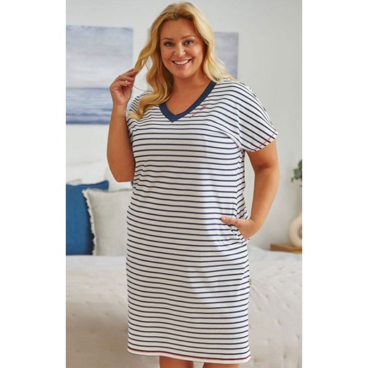 Doctor Nap koszula nocna w paseczki plus size TB.5368, Kolor granatowo-biały, Rozmiar L, Doctor Nap ze sklepu Intymna w kategorii Koszule nocne - zdjęcie 184118244