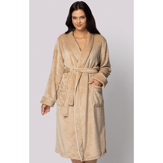 Envie beżowy szlafrok damski plus size Comfy, Kolor beżowy, Rozmiar 2XL/3XL, Envie ze sklepu Intymna w kategorii Szlafroki damskie - zdjęcie 184120223