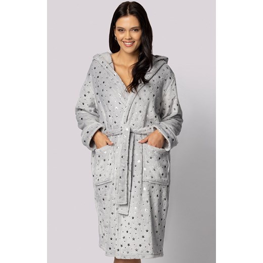 Envie szlafrok damski z kapturem plus size Star, Kolor jasnoszary, Rozmiar 4XL/5XL, Envie ze sklepu Intymna w kategorii Szlafroki damskie - zdjęcie 184120261
