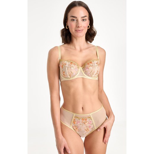 Figi damskie z kwiatowym haftem Karmela C125, Kolor złoty, Rozmiar 3XL, Ewa Bien ze sklepu Intymna w kategorii Majtki damskie - zdjęcie 184122071