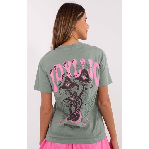 Pistacjowy damski t-shirt z napisami D12022AC02645H, Kolor pistacjowy, Rozmiar M, Sublevel ze sklepu Intymna w kategorii Bluzki damskie - zdjęcie 184123052