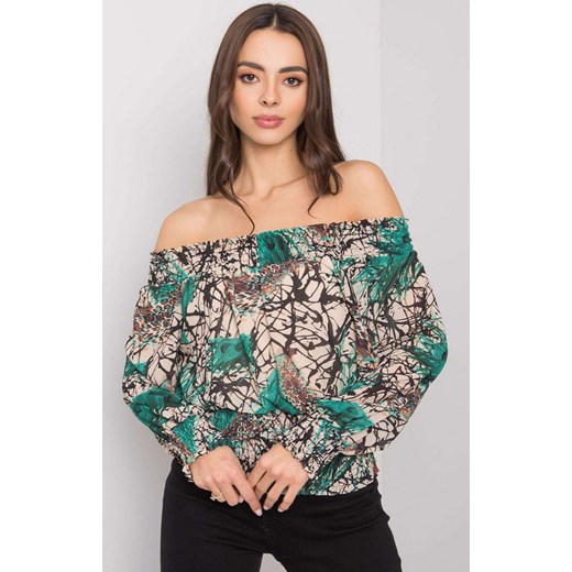 Bluzka hiszpanka zielona DHJ-BZ-15175.05P, Kolor zielony-wzór, Rozmiar uniwersalny, ITALY MODA ze sklepu Intymna w kategorii Bluzki damskie - zdjęcie 184123063