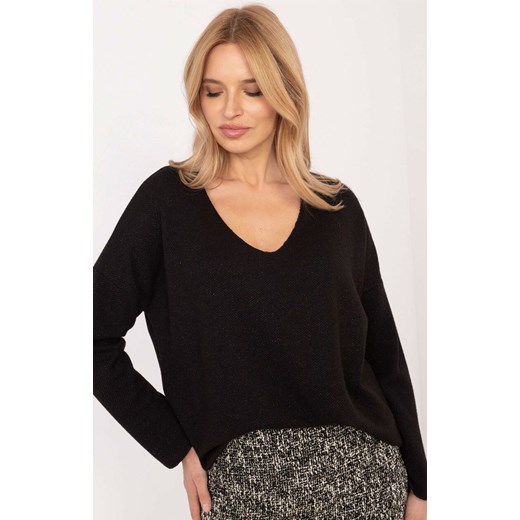 Czarny sweter oversize DHJ-BZ-19238.26, Kolor czarny, Rozmiar uniwersalny, ITALY MODA ze sklepu Intymna w kategorii Swetry damskie - zdjęcie 184123093
