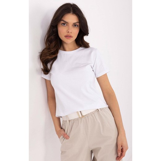 Biały bawełniany t-shirt damski z haftem RV-TS-A518.55, Kolor biały, Rozmiar S, Relevance ze sklepu Intymna w kategorii Bluzki damskie - zdjęcie 184123332
