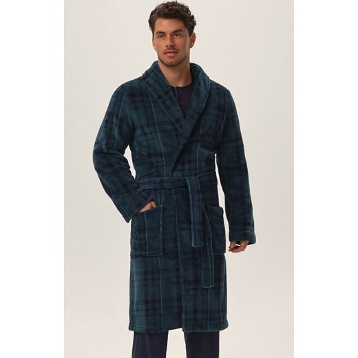 Szlafrok męski w kratkę Hazel 41937-77X, Kolor zielony-wzór, Rozmiar XXL, Henderson ze sklepu Intymna w kategorii Szlafroki męskie - zdjęcie 184126860