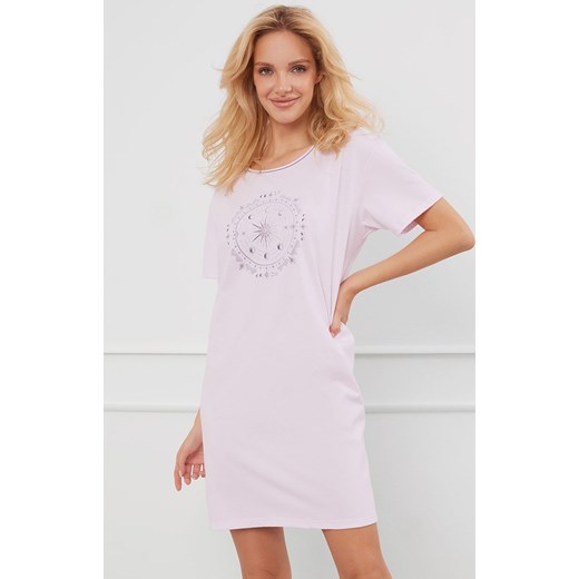 Bawełniana koszula nocna damska z krótkim rękawem różowa Arugia, Kolor różowy, Rozmiar S, Italian Fashion ze sklepu Intymna w kategorii Koszule nocne - zdjęcie 184127664