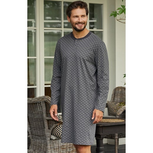 Koszula nocna męska na długi rękaw Balmer, Kolor szary-wzór, Rozmiar M, Italian Fashion ze sklepu Intymna w kategorii Piżamy męskie - zdjęcie 184127723