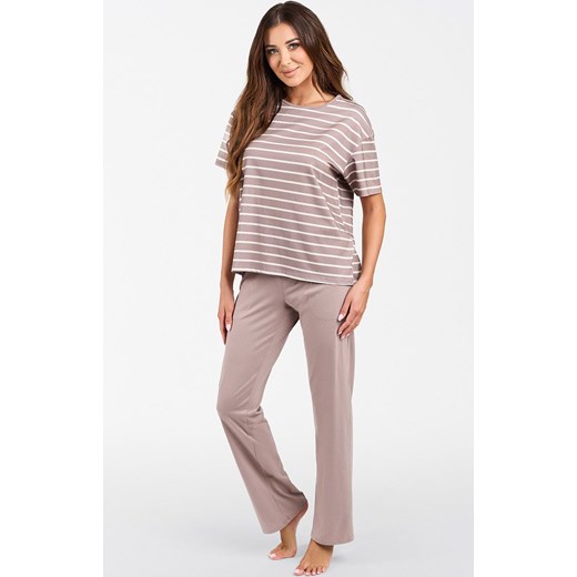 Bawełniana piżama damska cappuccino w paski Betty, Kolor cappuccino, Rozmiar S, Italian Fashion ze sklepu Intymna w kategorii Piżamy damskie - zdjęcie 184127753