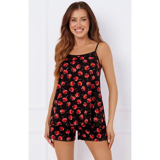 Piżama damska na wąskie ramiączko i krótkie spodnie Cherry, Kolor czarno-czerwony, Rozmiar S, Italian Fashion ze sklepu Intymna w kategorii Piżamy damskie - zdjęcie 184127944