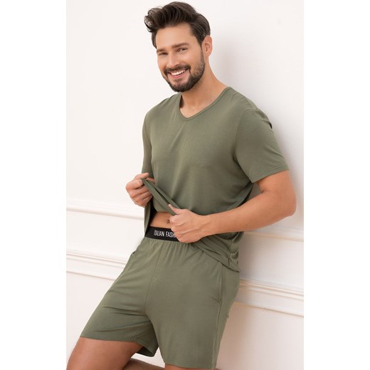 Piżama męska khaki na krótki rękaw i z krótkimi spodniami Dallas, Kolor khaki, Rozmiar S, Italian Fashion ze sklepu Intymna w kategorii Piżamy męskie - zdjęcie 184128032