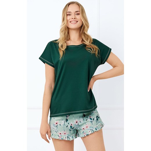 Piżama damska z krótkim rękawem i krótkimi spodenkami Florisa, Kolor ciemnozielony-wzór, Rozmiar S, Italian Fashion ze sklepu Intymna w kategorii Piżamy damskie - zdjęcie 184128263