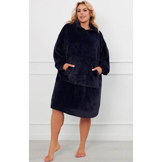 Miękka ciepła polarowa kocobluza granatowa Forio, Kolor granatowy, Rozmiar one size, Italian Fashion ze sklepu Intymna w kategorii Szlafroki damskie - zdjęcie 184128370