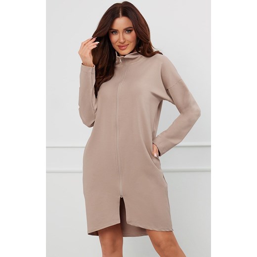 Szlafrok damski na suwak z długi rękawem beżowy Graf, Kolor beżowy, Rozmiar S, Italian Fashion ze sklepu Intymna w kategorii Szlafroki damskie - zdjęcie 184128484