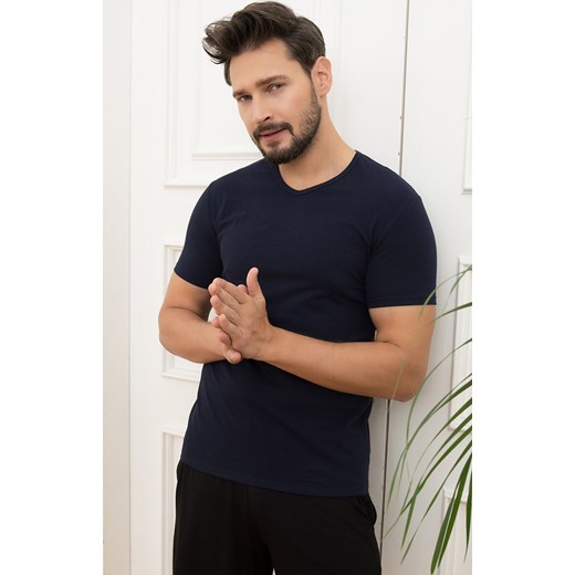 Granatowa koszulka męska na krótki rękaw w serek Ikar, Kolor granatowy, Rozmiar M, Italian Fashion ze sklepu Intymna w kategorii T-shirty męskie - zdjęcie 184128592