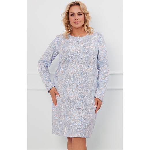 Bawełniana koszula nocna damska z długim rękawem Jowita, Kolor niebieski-wzór, Rozmiar M, Italian Fashion ze sklepu Intymna w kategorii Koszule nocne - zdjęcie 184128674