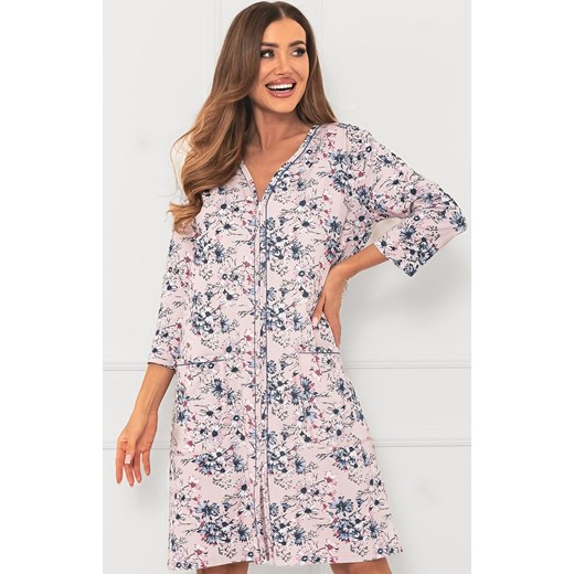 Podomka damska z rękawem 3/4 Lacenta, Kolor różowy-wzór, Rozmiar M, Italian Fashion ze sklepu Intymna w kategorii Szlafroki damskie - zdjęcie 184128862