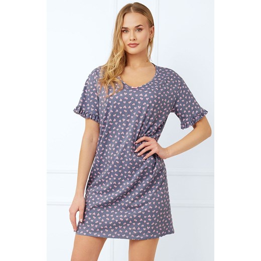 Koszula nocna damska na krótki rękaw w serduszka Lotte, Kolor jeans-wzór, Italian Fashion XL Intymna