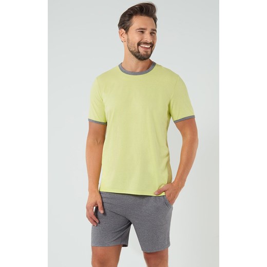 Piżama męska z krótki rękawem limonkowo-szara Nikodem, Kolor limonka-szary, Rozmiar M, Italian Fashion ze sklepu Intymna w kategorii Piżamy męskie - zdjęcie 184129173