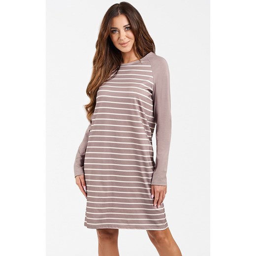 Koszula nocna damska cappuccino na długi rękaw Oda, Kolor cappuccino, Rozmiar M, Italian Fashion ze sklepu Intymna w kategorii Koszule nocne - zdjęcie 184129204