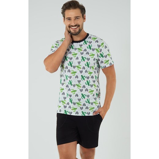 Piżama męska na krótki rękaw i z krótkimi spodniami Picos, Kolor biało-czarno-zielony, Rozmiar M, Italian Fashion ze sklepu Intymna w kategorii Piżamy męskie - zdjęcie 184129292