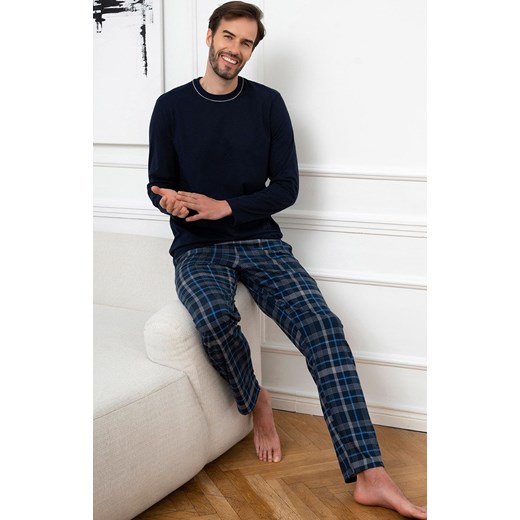 Bawełniana piżama męska z długim rękawem Ruben, Kolor granatowy-wzór, Rozmiar 2XL, Italian Fashion ze sklepu Intymna w kategorii Piżamy męskie - zdjęcie 184129500