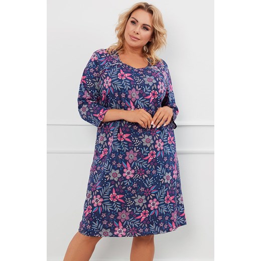 Bawełniana koszula nocna damska z 3/4 rękaw Topana, Kolor granatowo-różowy, Rozmiar M, Italian Fashion ze sklepu Intymna w kategorii Koszule nocne - zdjęcie 184129913