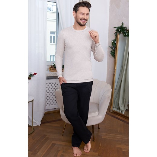 Piżama męska z długim rękawem i długą nogawką Zermat, Kolor beżowo-czarny, Rozmiar S, Italian Fashion ze sklepu Intymna w kategorii Piżamy męskie - zdjęcie 184130034