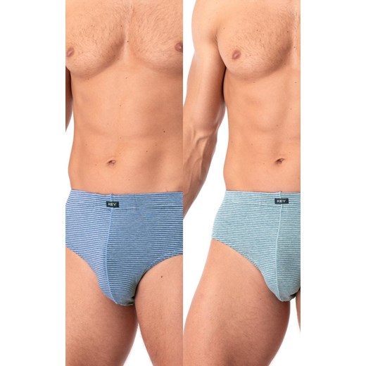 2-pack slipy męskie bawełniane w drobne paski MPP 073, Kolor błękitno-granatowy, Rozmiar M, Key ze sklepu Intymna w kategorii Majtki męskie - zdjęcie 184131373