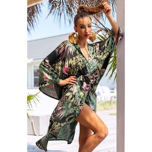 Atenna szlafrok, Kolor czarno-zielony, Rozmiar one size, LivCo Corsetti Fashion ze sklepu Intymna w kategorii Szlafroki damskie - zdjęcie 184133453