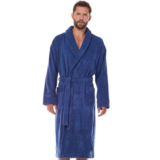 Długi szlafrok męski granatowy plus size 2450, Kolor granatowy, Rozmiar 3XL, L&amp;L ze sklepu Intymna w kategorii Szlafroki męskie - zdjęcie 184134020