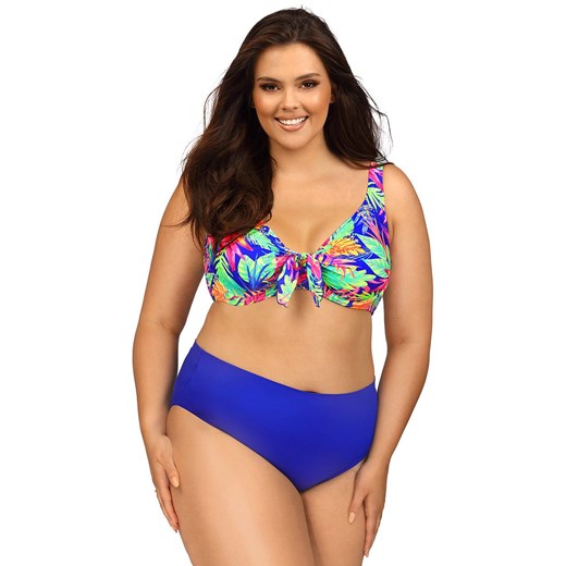 Dwuczęściowy strój kąpielowy z ozdobnym wiązaniem Plus Size L3125/3, Kolor niebieski-wzór, Rozmiar 38D, Lorin ze sklepu Intymna w kategorii Stroje kąpielowe - zdjęcie 184134242