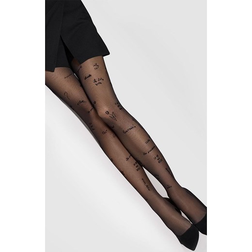 Marilyn czarne rajstopy damskie z napisami Allure D15 40 DEN, Kolor czarny-wzór, Rozmiar 5, Marilyn ze sklepu Intymna w kategorii Rajstopy - zdjęcie 184135240