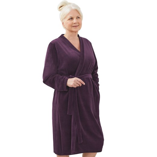 Welurowy szlafrok damski śliwkowy Sylwia III 245 04, Kolor śliwkowy, Rozmiar XL/2XL, MARTEL ze sklepu Intymna w kategorii Szlafroki damskie - zdjęcie 184136030