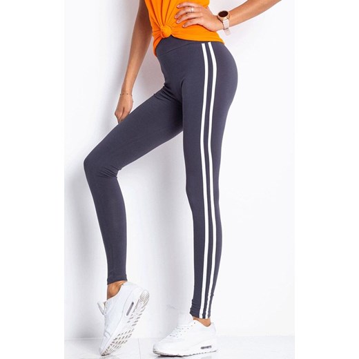 Grafitowe legginsy damskie z lampasami RV-LG-4954.12, Kolor grafitowy, Rozmiar XS, BASIC FEEL GOOD ze sklepu Intymna w kategorii Spodnie damskie - zdjęcie 184137540
