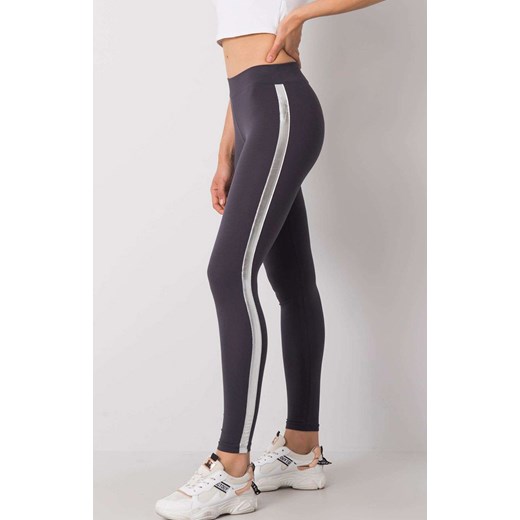 Legginsy damskie ciemnoszare z lampasem RV-LG-R4766.06, Kolor ciemnoszary, Rozmiar M, Rue Paris ze sklepu Intymna w kategorii Spodnie damskie - zdjęcie 184137550