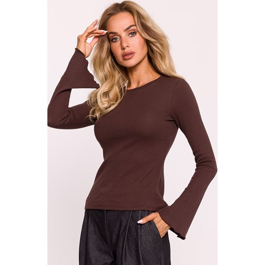 Bluzka damska z długimi poszerzonymi rękawami brązowa M806, Kolor brązowy, Rozmiar 2XL/3XL, MOE ze sklepu Intymna w kategorii Bluzki damskie - zdjęcie 184138313